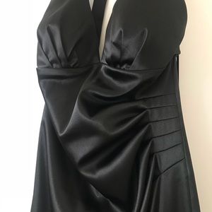 Long black halter dress w/ slit in back